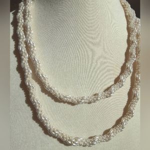 Long, simulated fresh water pearl necklace